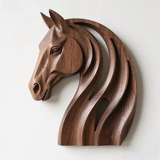 WOODEN HORSE HEAD SCULPTURE