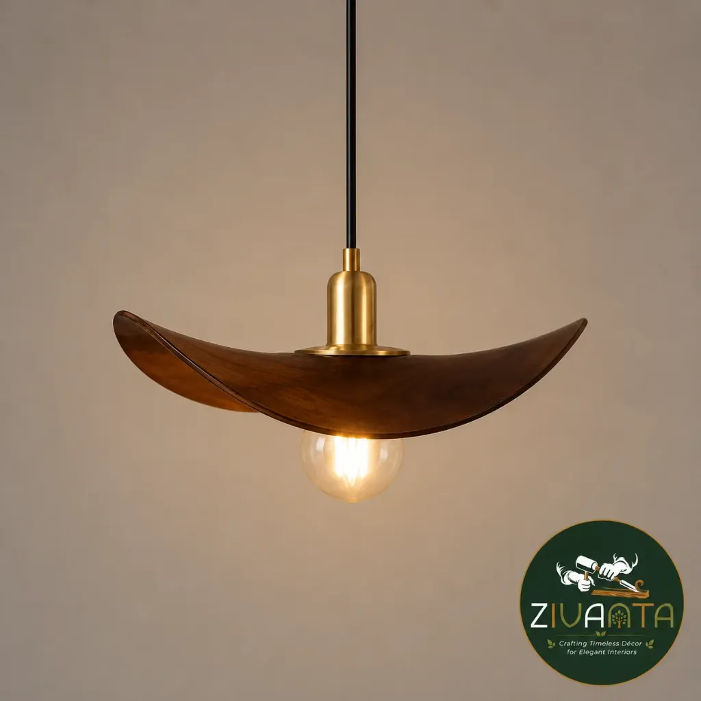 [ZIVCRE1] Crescent Wooden Pendant Light