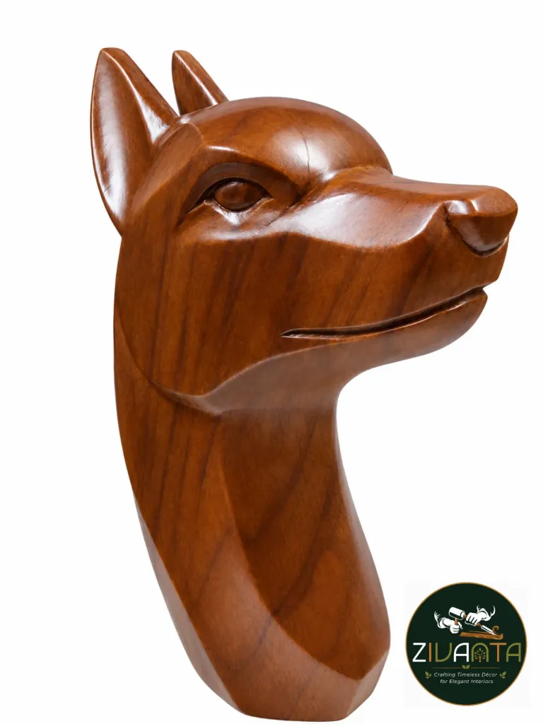 [ZIVWOO29] TEAK WOOD WOLF SCULPTURE
